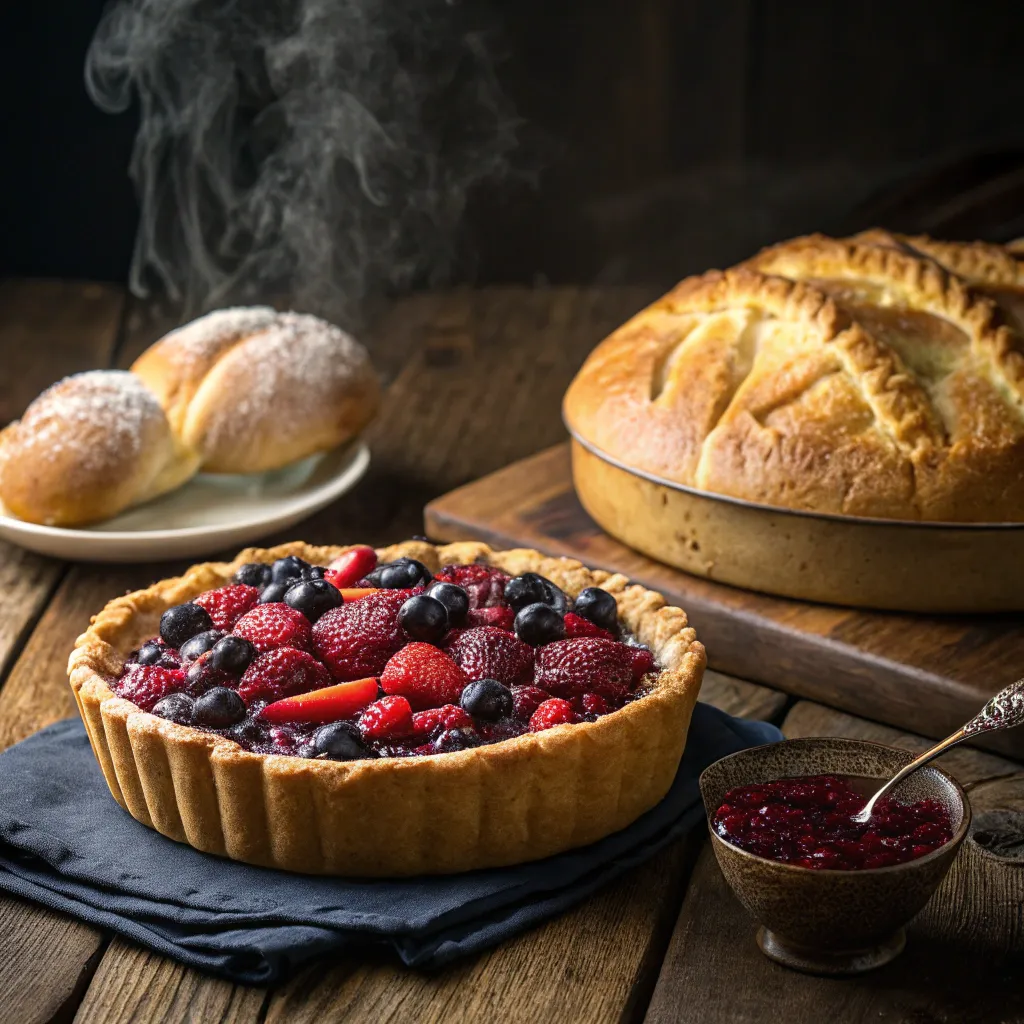 Delicious homemade pie and freshly baked bread